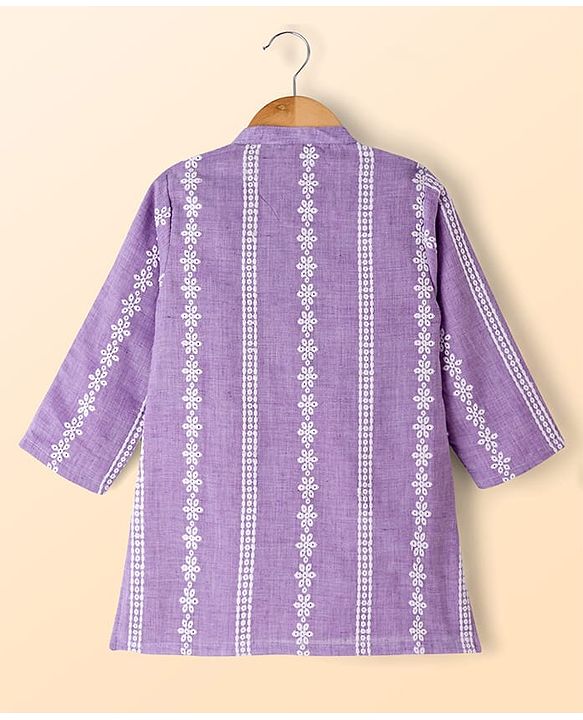 Babyhug Woven Full Sleeves Kurta Dhoti Set with Schiffli Detailing - Lavender