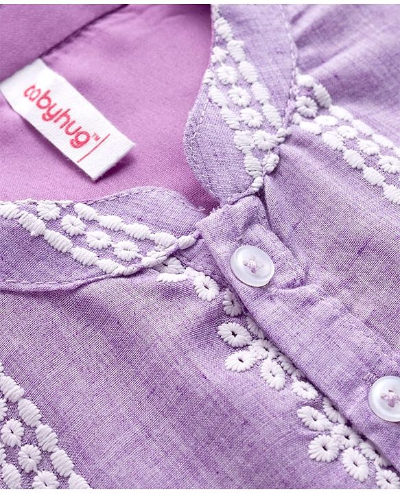 Babyhug Woven Full Sleeves Kurta Dhoti Set with Schiffli Detailing - Lavender
