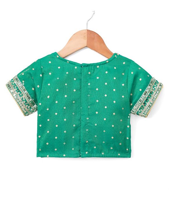 Babyhug Brocade Woven Half Sleeves Lehenga Choli Set With Floral Embroidery Sequin Detailing & Dupatta - Teal Blue