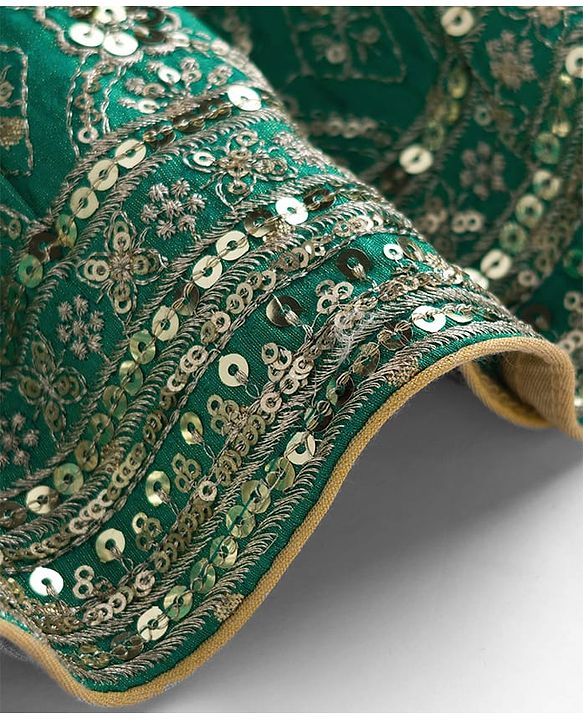 Babyhug Brocade Woven Half Sleeves Lehenga Choli Set With Floral Embroidery Sequin Detailing & Dupatta - Teal Blue