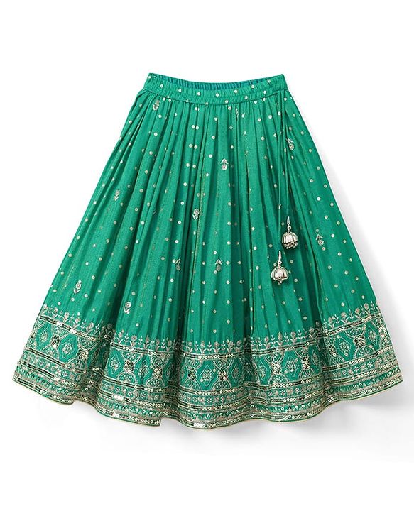 Babyhug Brocade Woven Half Sleeves Lehenga Choli Set With Floral Embroidery Sequin Detailing & Dupatta - Teal Blue