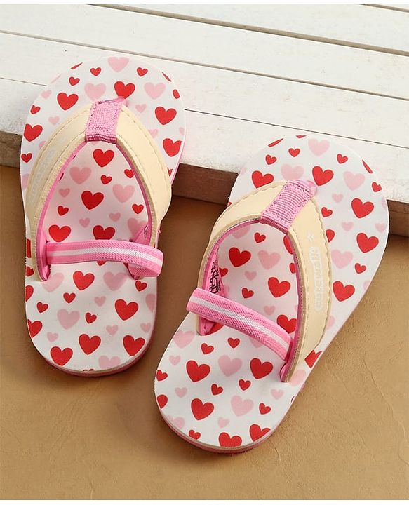Cute Walk by Babyhug Back Strap Flip Flop With Hearts Print - Pink & White
