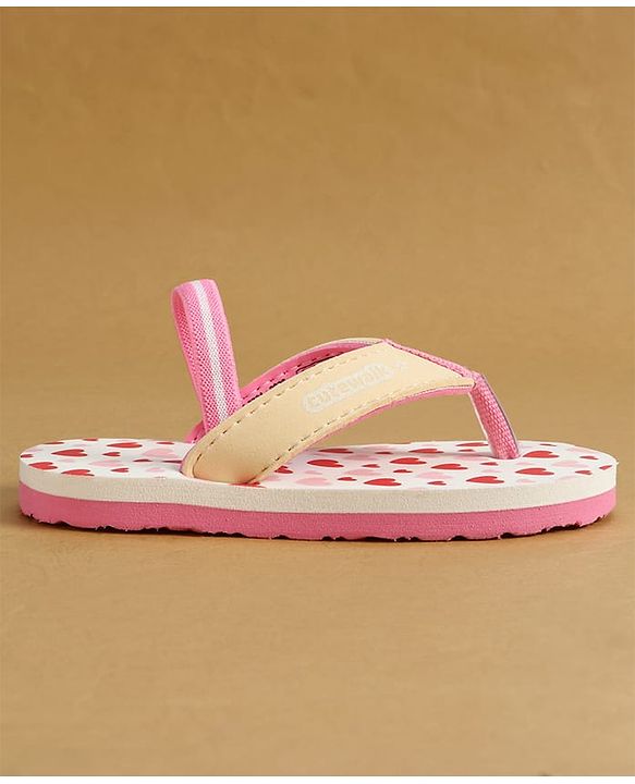 Cute Walk by Babyhug Back Strap Flip Flop With Hearts Print - Pink & White
