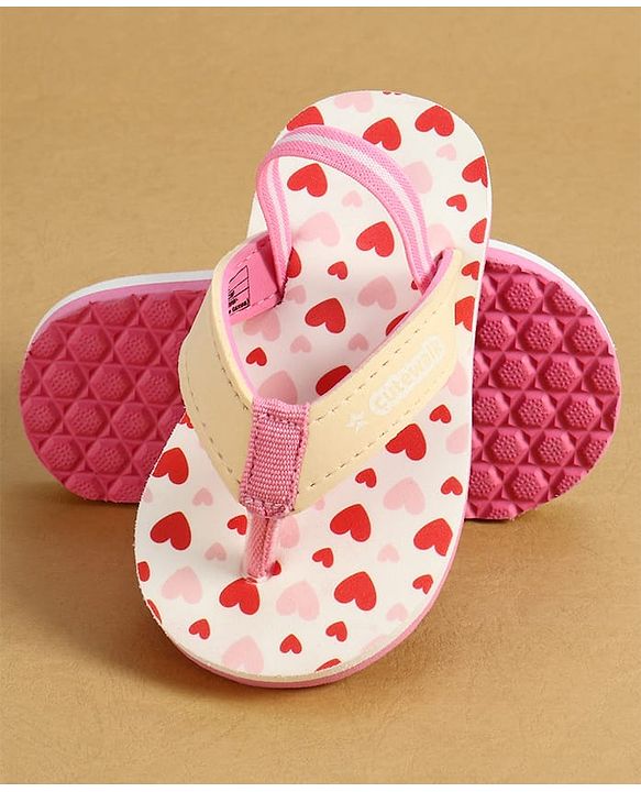 Cute Walk by Babyhug Back Strap Flip Flop With Hearts Print - Pink & White