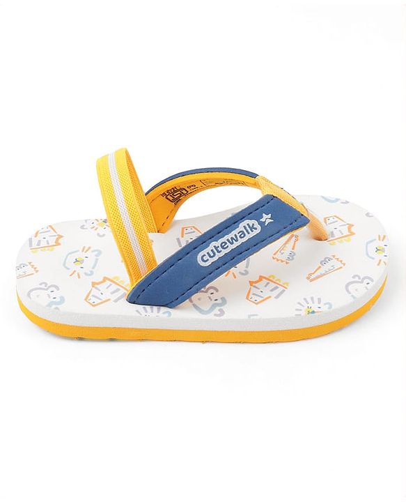 Cute Walk by Babyhug Animals Printed Flip Flops with Back Strap - White & Blue