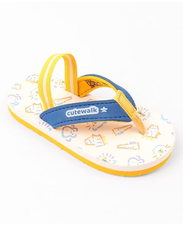Cute Walk by Babyhug Animals Printed Flip Flops with Back Strap - White & Blue