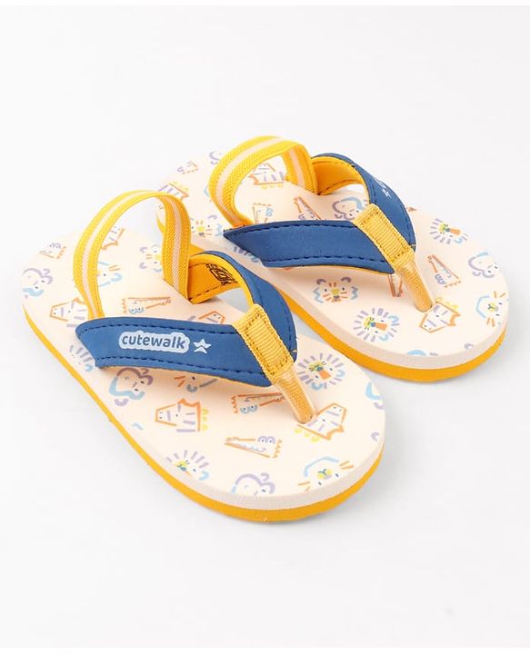 Cute Walk by Babyhug Animals Printed Flip Flops with Back Strap - White & Blue