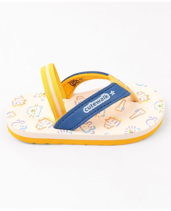 Cute Walk by Babyhug Animals Printed Flip Flops with Back Strap - White & Blue