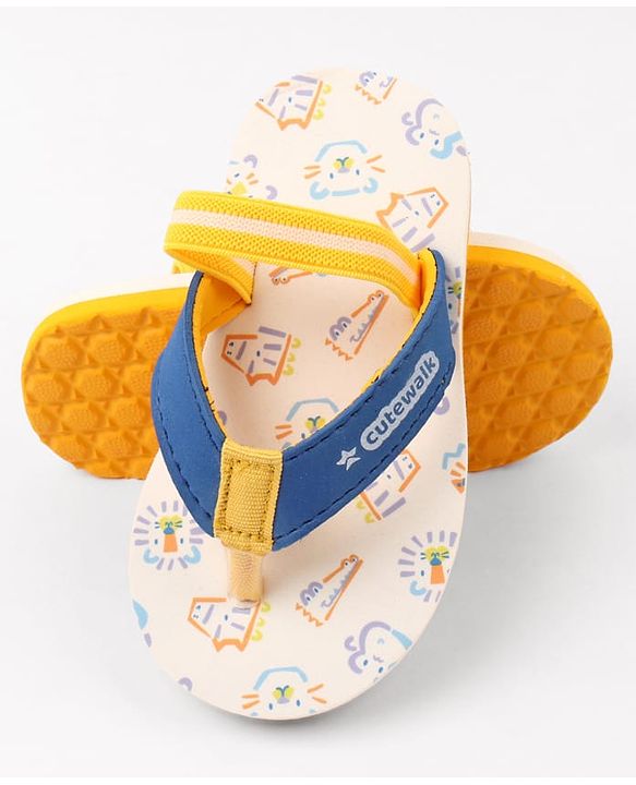 Cute Walk by Babyhug Animals Printed Flip Flops with Back Strap - White & Blue