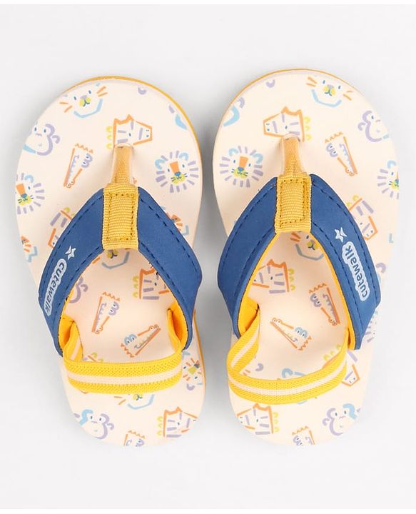 Cute Walk by Babyhug Animals Printed Flip Flops with Back Strap - White & Blue