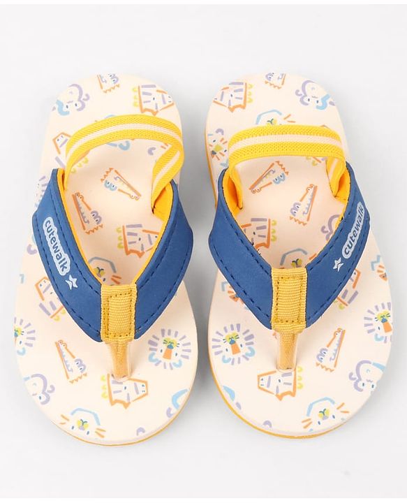 Cute Walk by Babyhug Animals Printed Flip Flops with Back Strap - White & Blue