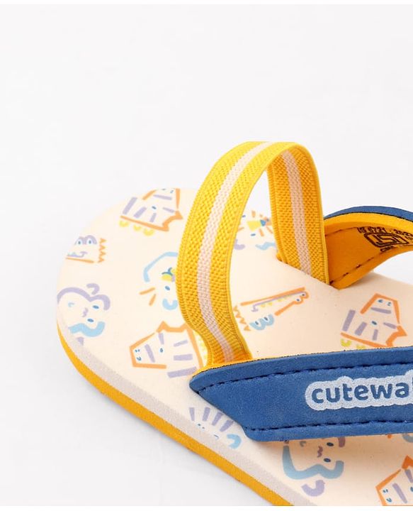 Cute Walk by Babyhug Animals Printed Flip Flops with Back Strap - White & Blue