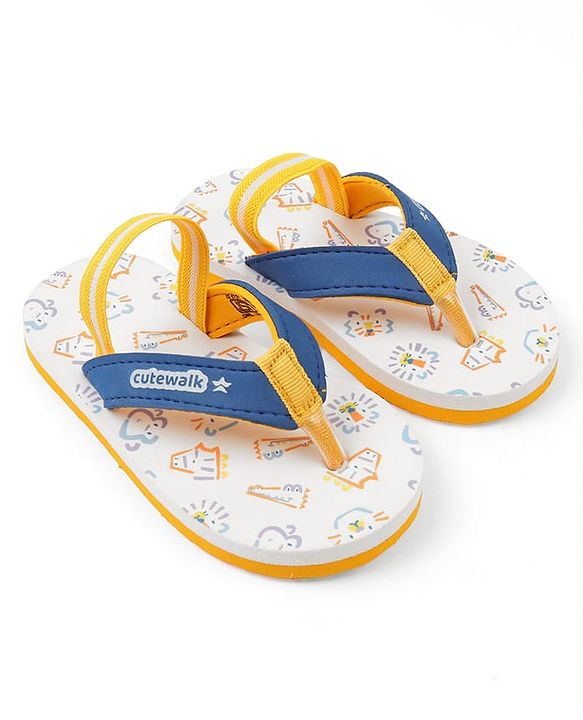 Cute Walk by Babyhug Animals Printed Flip Flops with Back Strap - White & Blue