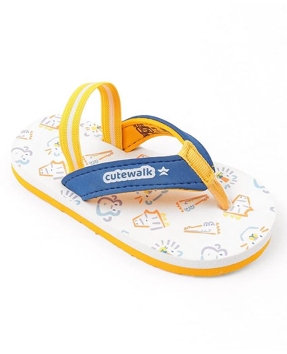 Cute Walk by Babyhug Animals Printed Flip Flops with Back Strap - White & Blue