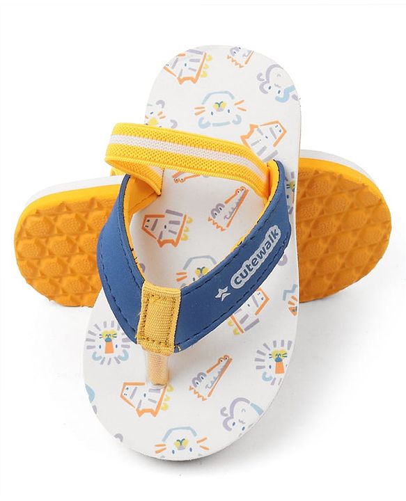 Cute Walk by Babyhug Animals Printed Flip Flops with Back Strap - White & Blue