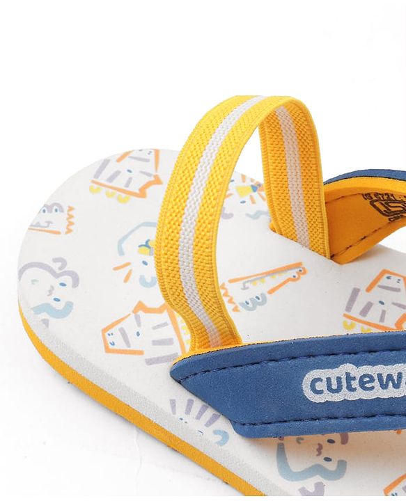 Cute Walk by Babyhug Animals Printed Flip Flops with Back Strap - White & Blue