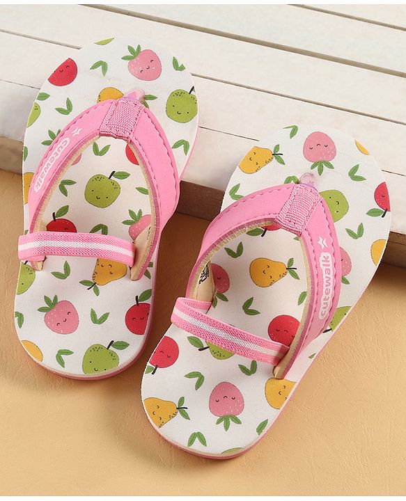 Cute Walk by Babyhug Back Strap Tropical Theme Printed Flip Flops - Pink