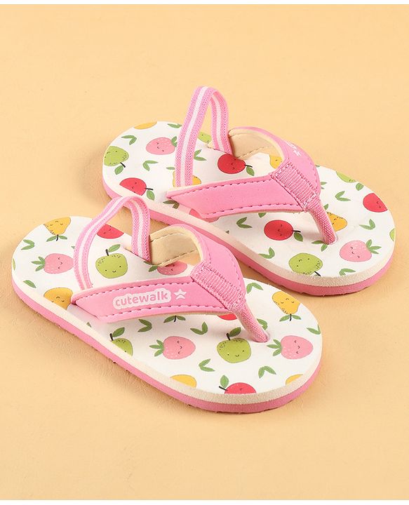 Cute Walk by Babyhug Back Strap Tropical Theme Printed Flip Flops - Pink