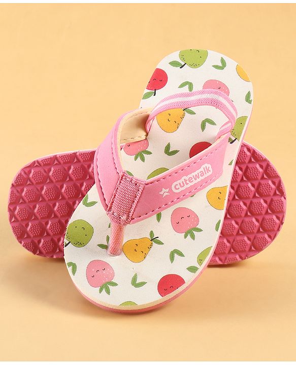 Cute Walk by Babyhug Back Strap Tropical Theme Printed Flip Flops - Pink