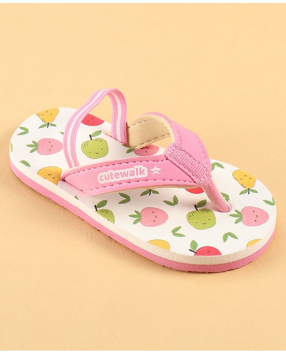 Cute Walk by Babyhug Back Strap Tropical Theme Printed Flip Flops - Pink