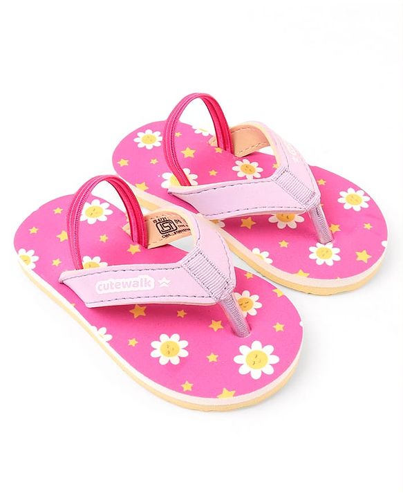 Cute Walk by Babyhug Floral Printed Flip Flops with Back Strap - Pink