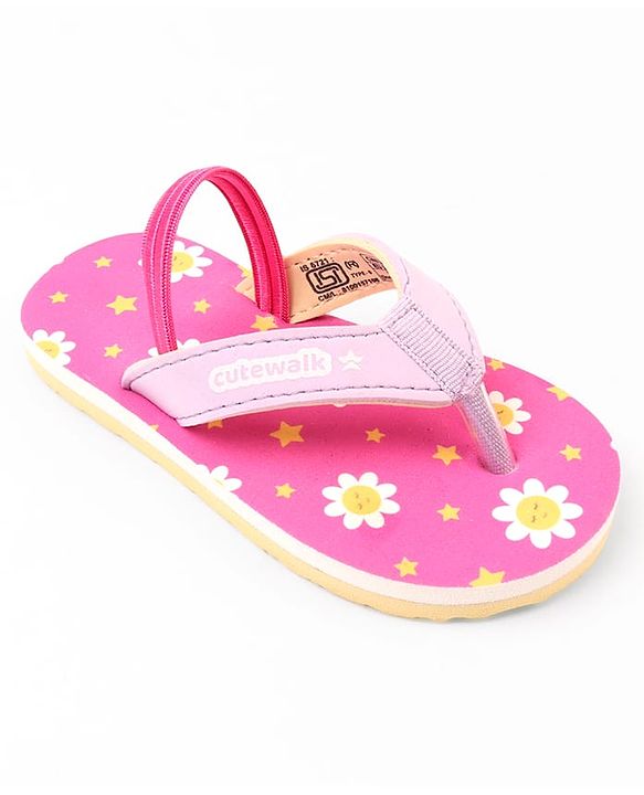 Cute Walk by Babyhug Floral Printed Flip Flops with Back Strap - Pink