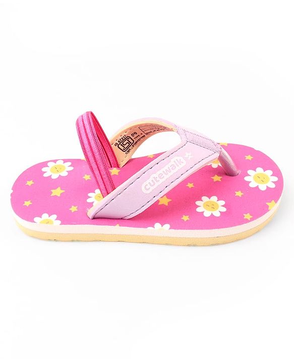 Cute Walk by Babyhug Floral Printed Flip Flops with Back Strap - Pink