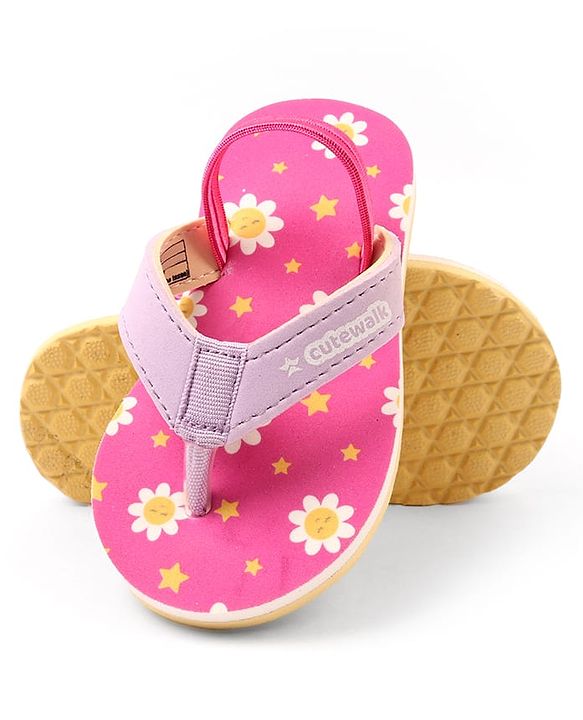 Cute Walk by Babyhug Floral Printed Flip Flops with Back Strap - Pink