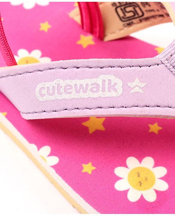 Cute Walk by Babyhug Floral Printed Flip Flops with Back Strap - Pink