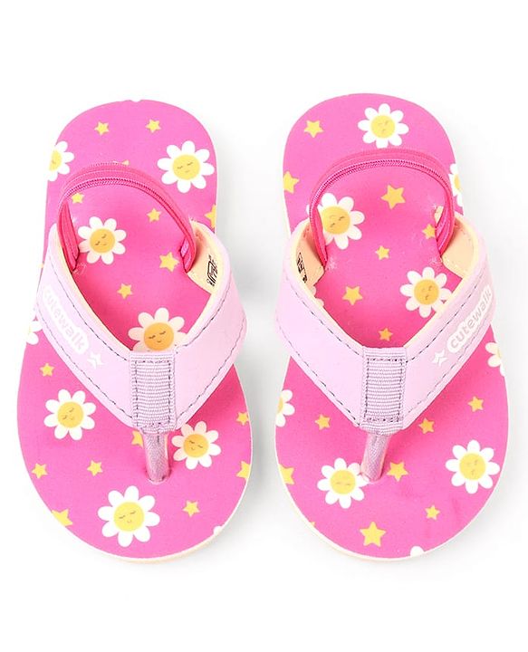 Cute Walk by Babyhug Floral Printed Flip Flops with Back Strap - Pink