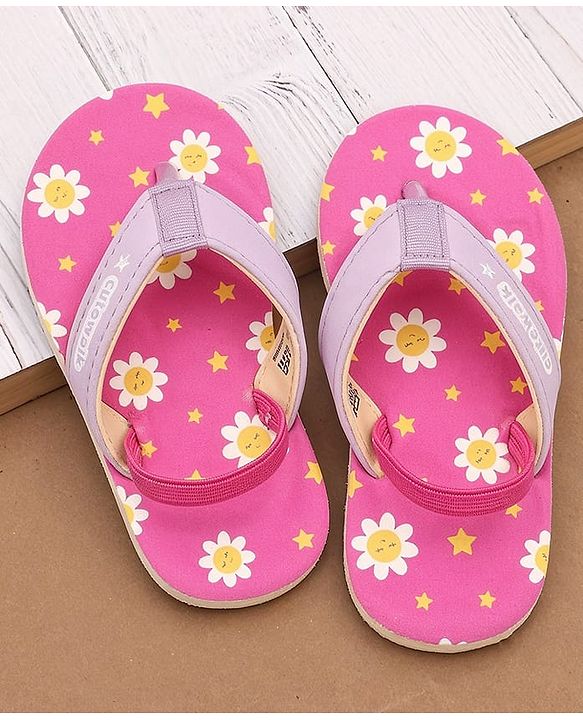 Cute Walk by Babyhug Floral Printed Flip Flops with Back Strap - Pink