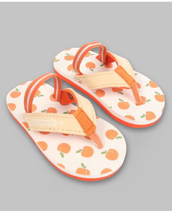 Cute Walk by Babyhug Back Strap Apple Printed Flip Flops - Orange