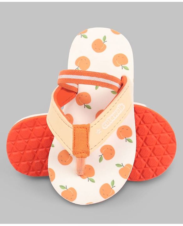 Cute Walk by Babyhug Back Strap Apple Printed Flip Flops - Orange