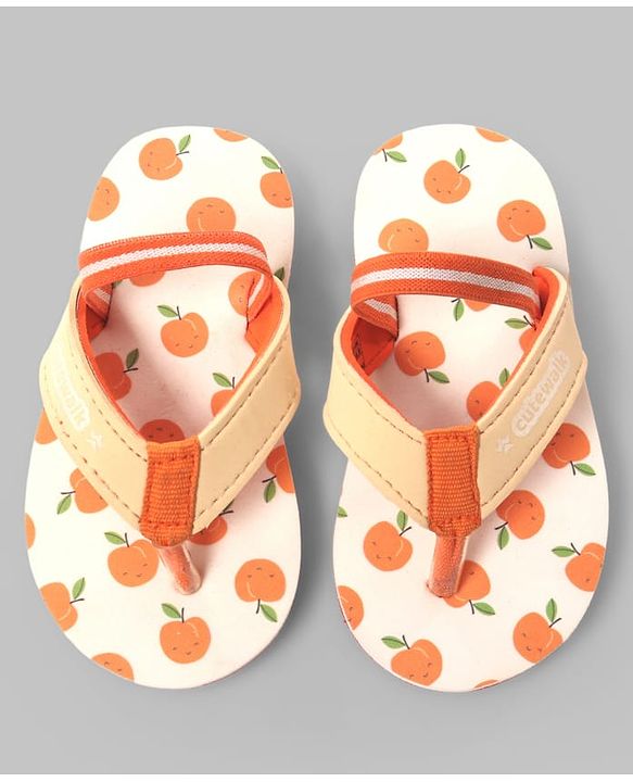 Cute Walk by Babyhug Back Strap Apple Printed Flip Flops - Orange