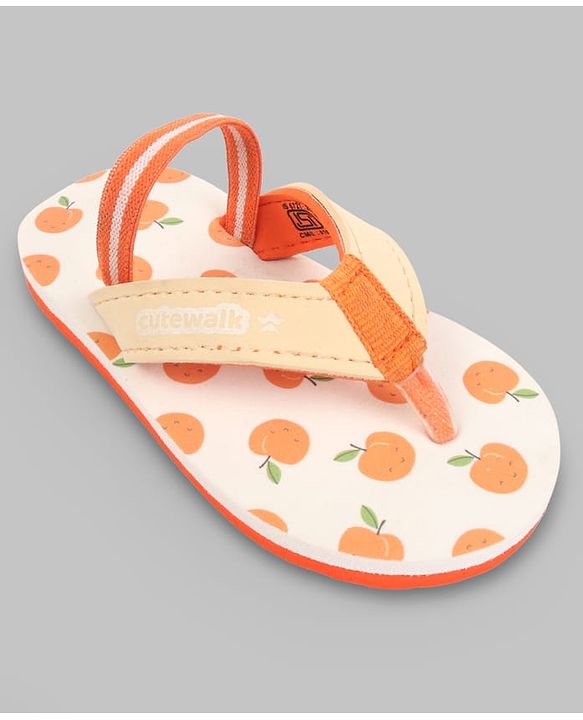 Cute Walk by Babyhug Back Strap Apple Printed Flip Flops - Orange