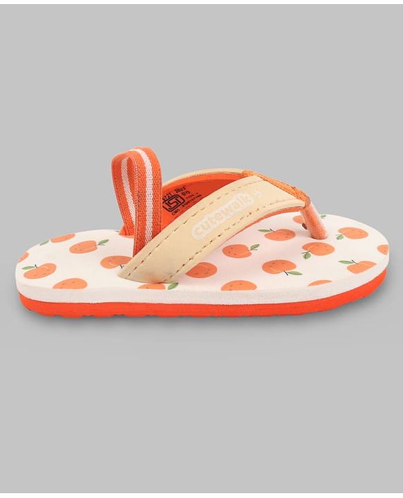 Cute Walk by Babyhug Back Strap Apple Printed Flip Flops - Orange
