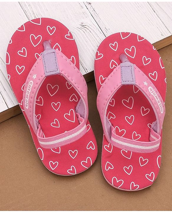 Cute Walk by Babyhug Hearts Printed Flip Flops with Back Strap - Fuchsia