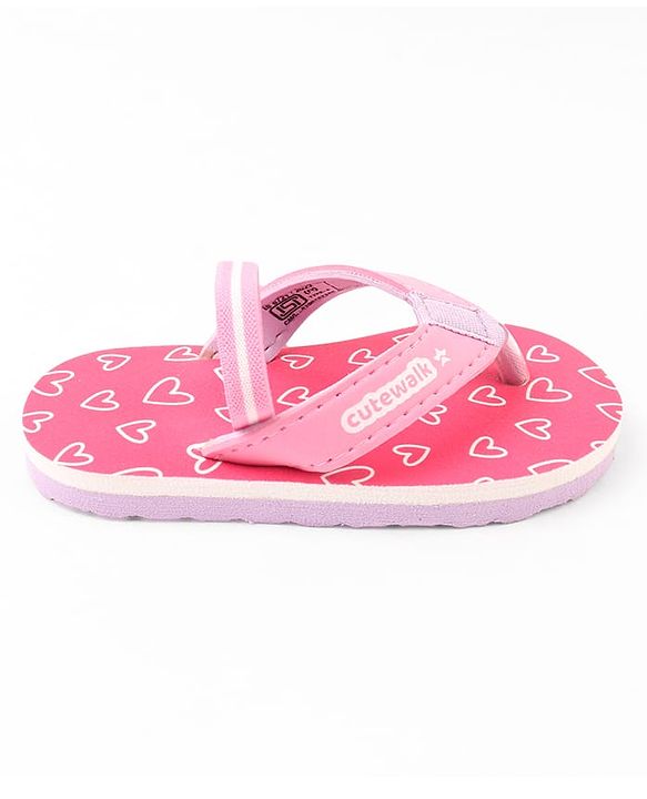 Cute Walk by Babyhug Hearts Printed Flip Flops with Back Strap - Fuchsia