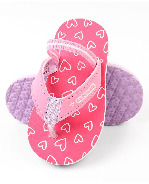 Cute Walk by Babyhug Hearts Printed Flip Flops with Back Strap - Fuchsia