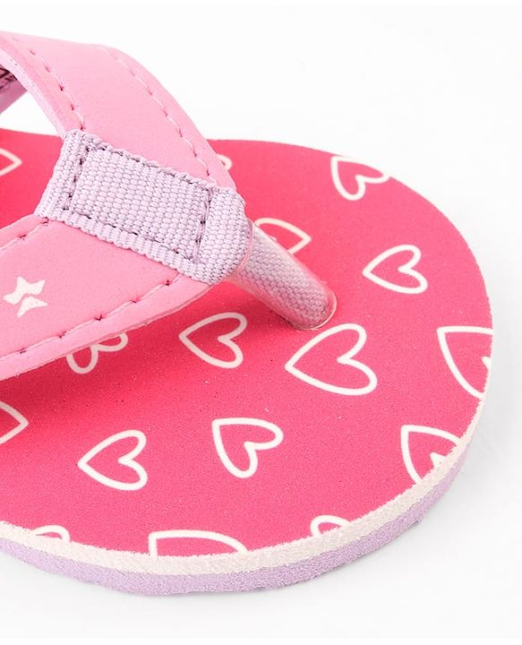 Cute Walk by Babyhug Hearts Printed Flip Flops with Back Strap - Fuchsia