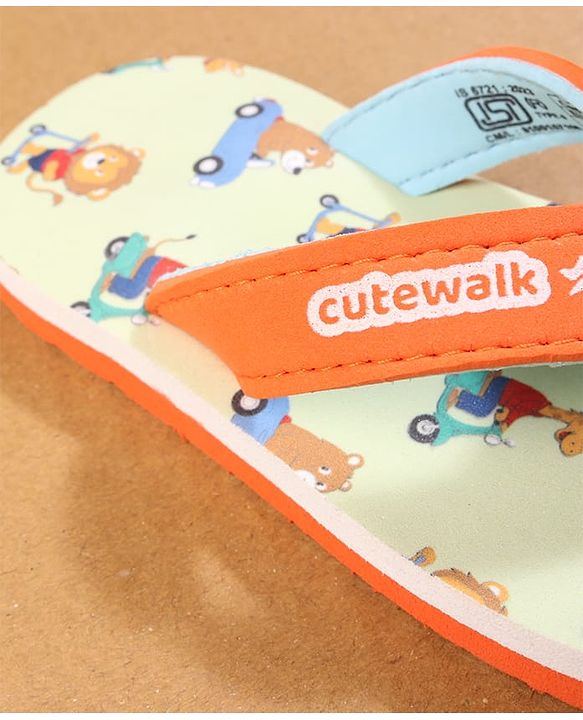 Cute Walk by Babyhug Flip Flops with Lion Print - Orange & Mustard