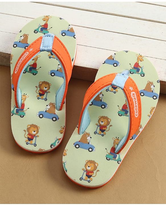 Cute Walk by Babyhug Back Strap Animal & Vehicles Printed Flip Flops - Orange