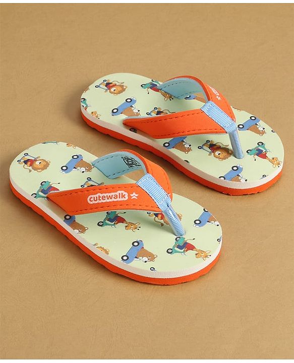 Cute Walk by Babyhug Back Strap Animal & Vehicles Printed Flip Flops - Orange