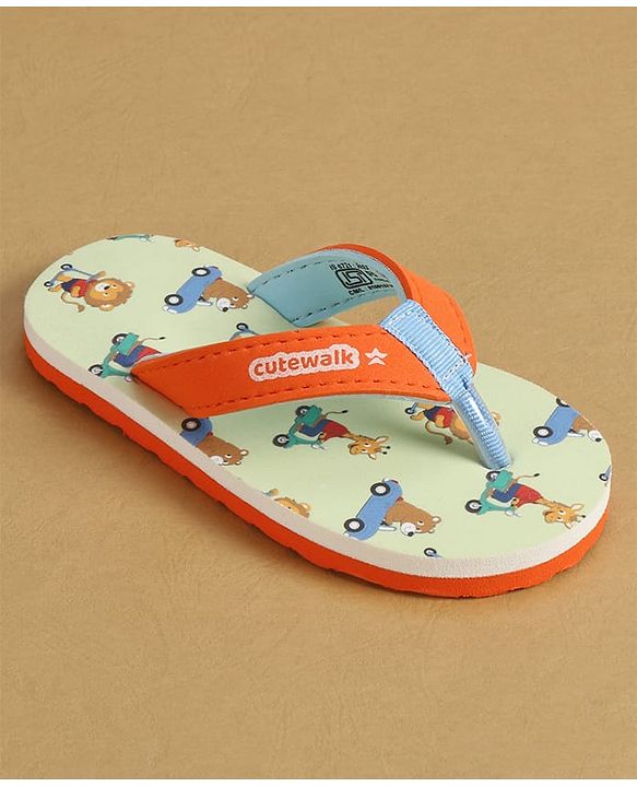 Cute Walk by Babyhug Back Strap Animal & Vehicles Printed Flip Flops - Orange