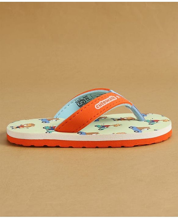 Cute Walk by Babyhug Back Strap Animal & Vehicles Printed Flip Flops - Orange