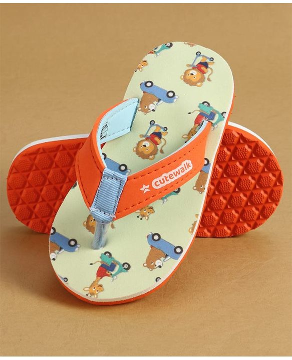 Cute Walk by Babyhug Back Strap Animal & Vehicles Printed Flip Flops - Orange