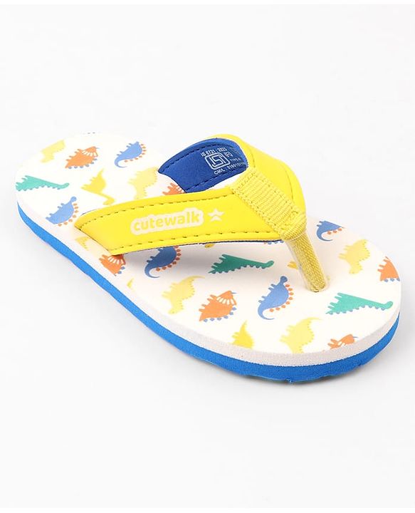 Cute Walk by Babyhug Dino Printed Slip On Flip Flops -Yellow
