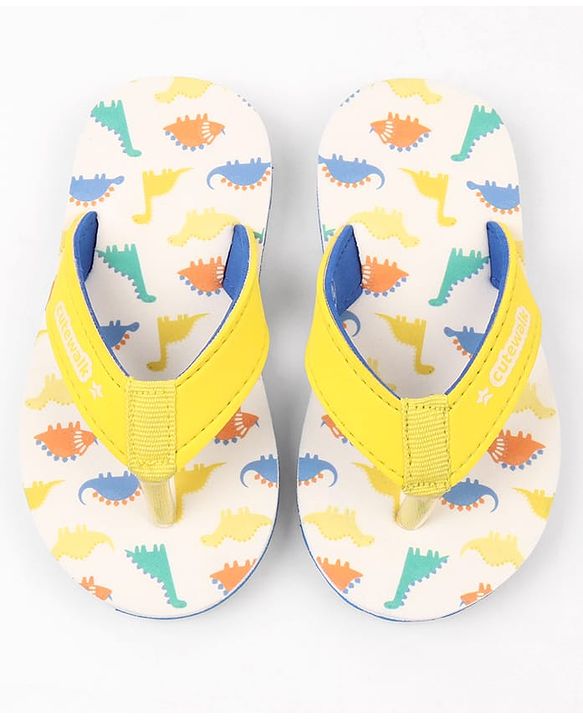 Cute Walk by Babyhug Dino Printed Slip On Flip Flops -Yellow