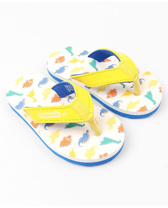 Cute Walk by Babyhug Dino Printed Slip On Flip Flops -Yellow