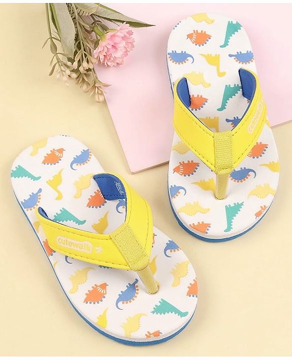 Cute Walk by Babyhug Dino Printed Slip On Flip Flops -Yellow